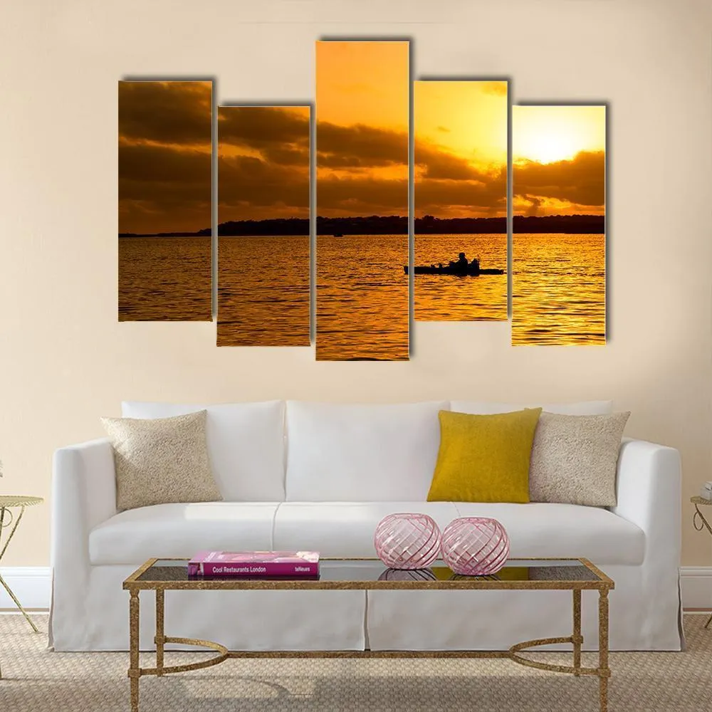 Fisherman Silhouette Canvas Wall Art