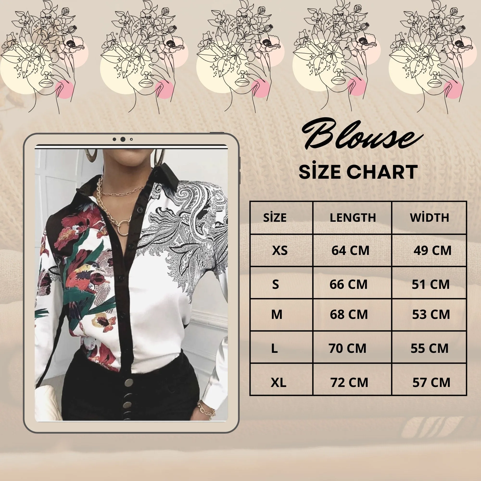 Floral Printed Black and White Cotton Vintage Woman Blouse,Gift For Her,Long Sleeved Women Blouse-Designer Top,Collar Blouse,Boho Blouse