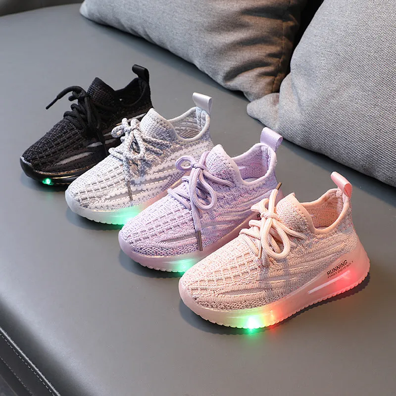 For Boys, Breathable Knit Light-Up Sneakers