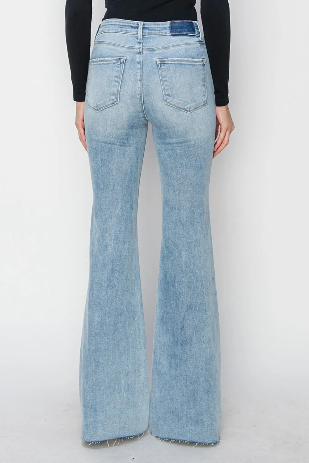 Full Size High Rise Raw Cut Hem Bootcut Jeans