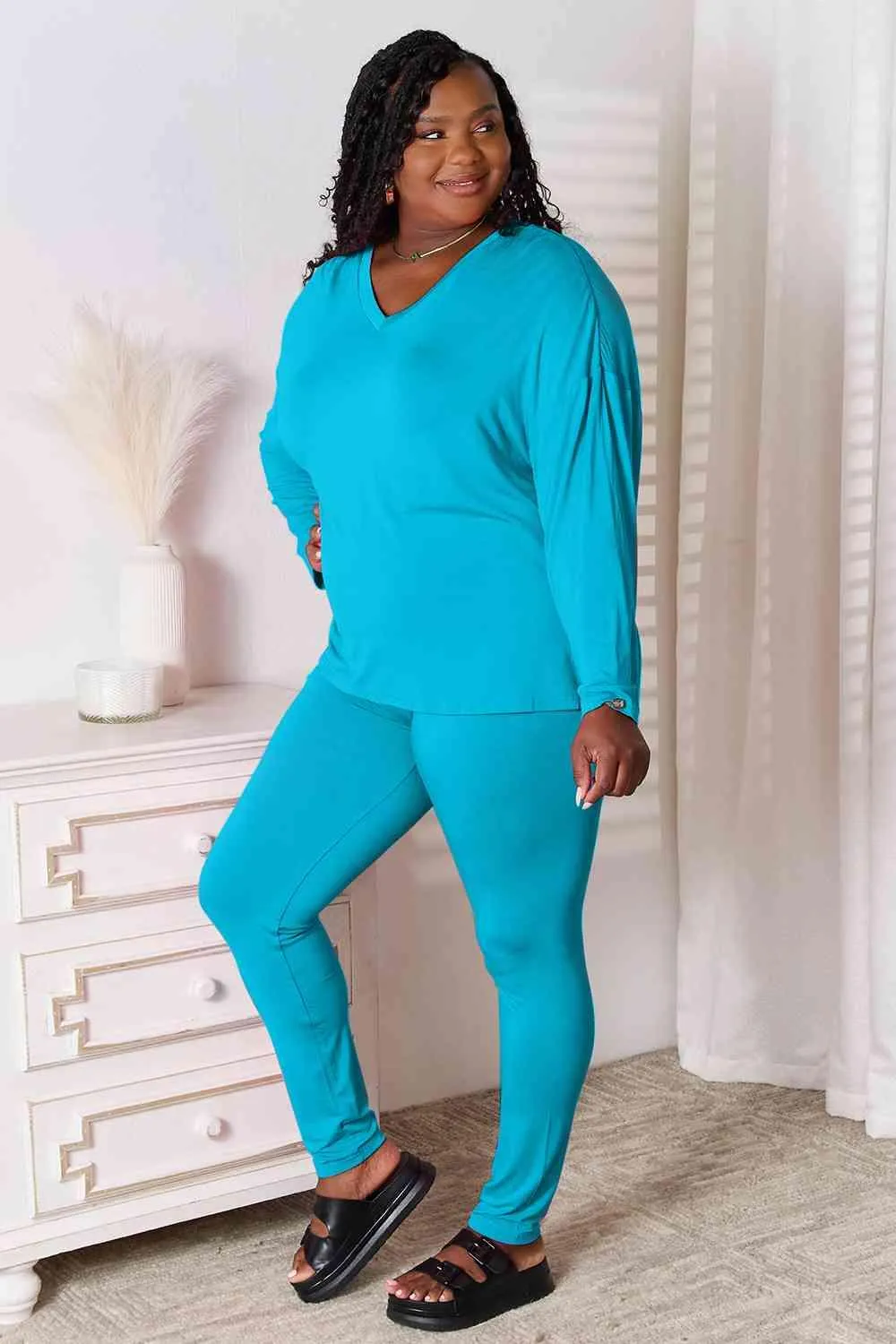 Full Size V-Neck Top and Pants Lounge Set