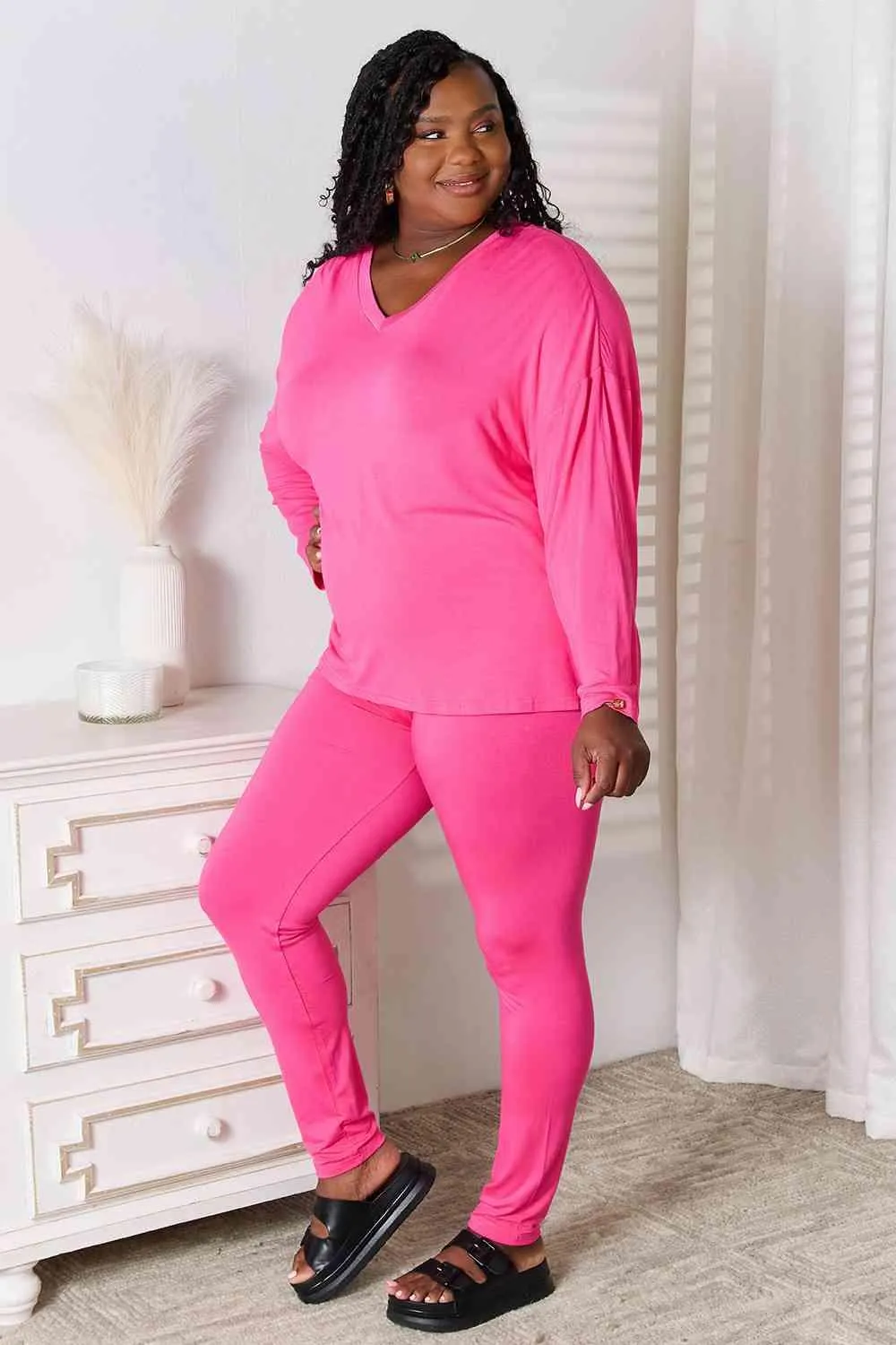 Full Size V-Neck Top and Pants Lounge Set