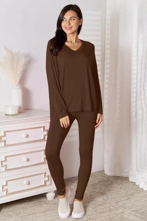 Full Size V-Neck Top and Pants Lounge Set