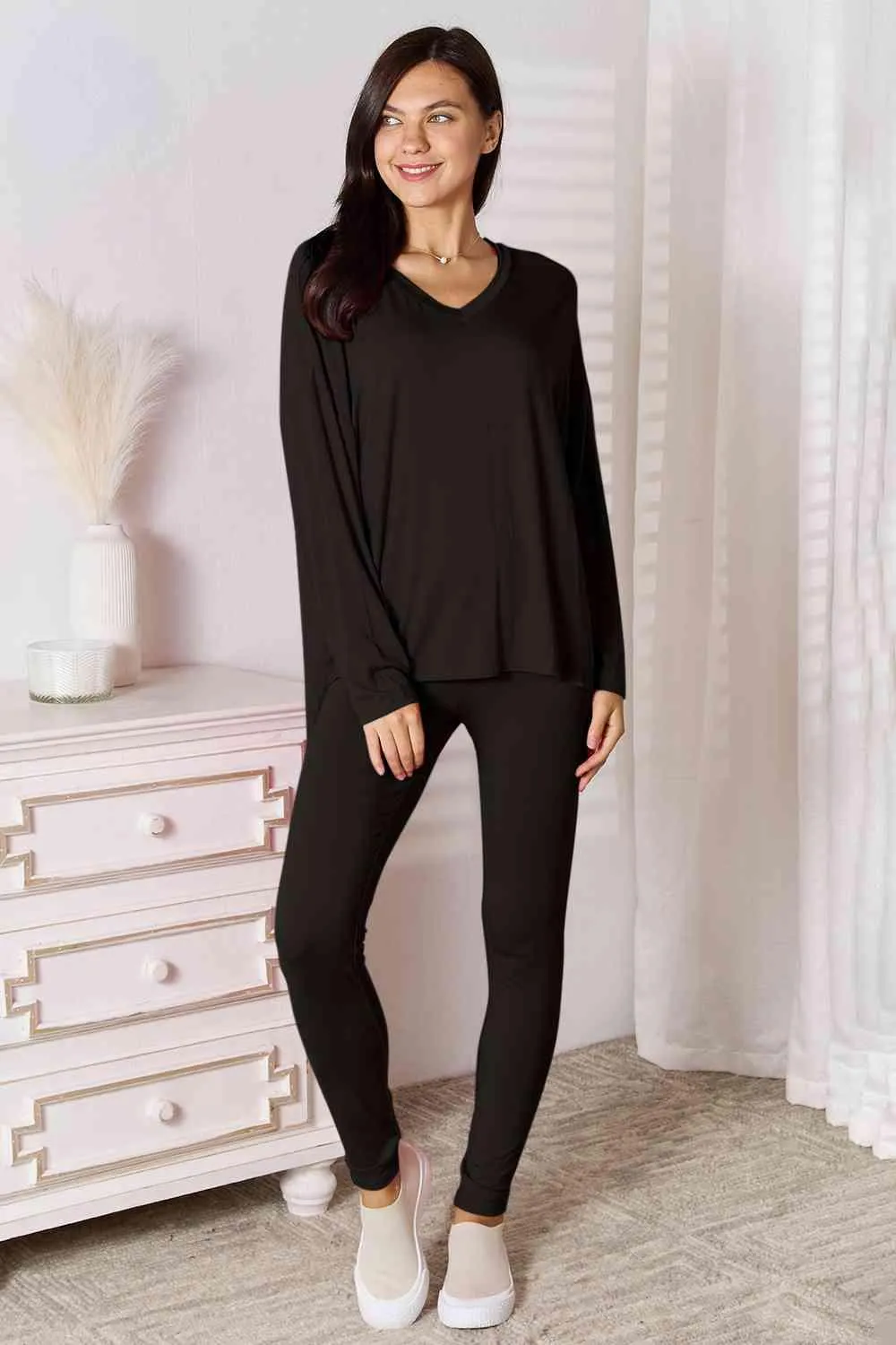 Full Size V-Neck Top and Pants Lounge Set