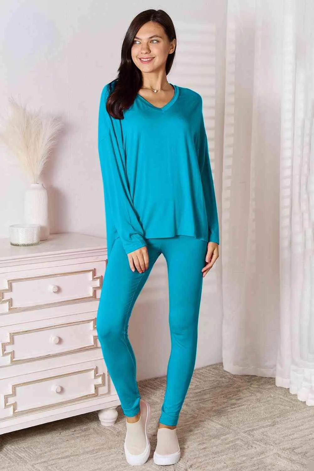 Full Size V-Neck Top and Pants Lounge Set