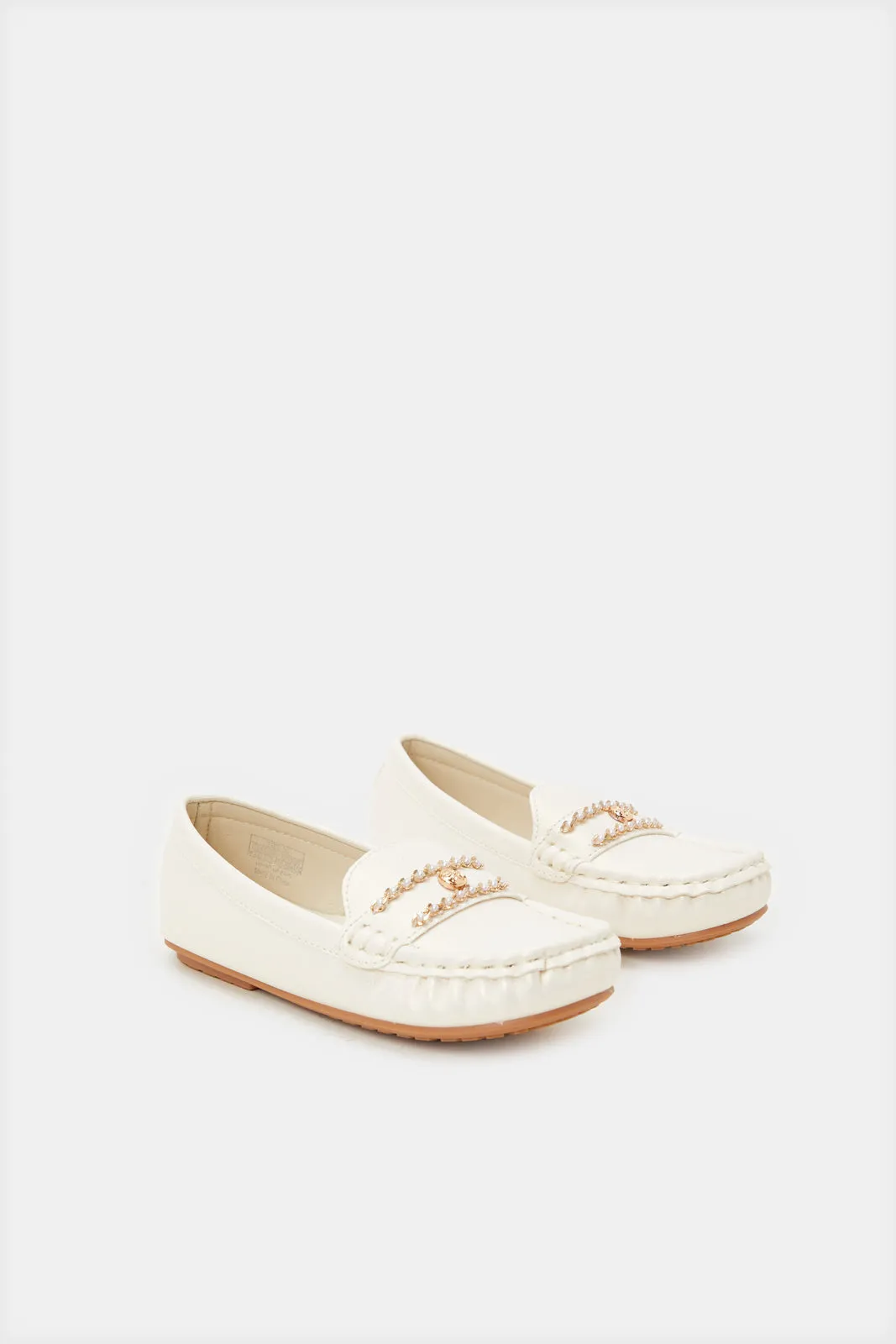 Girls Cream Chain Moccasin