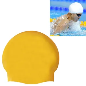 Glossy Seamless Pure Silicone High Elasticity Professional Swimming Cap(Yellow)