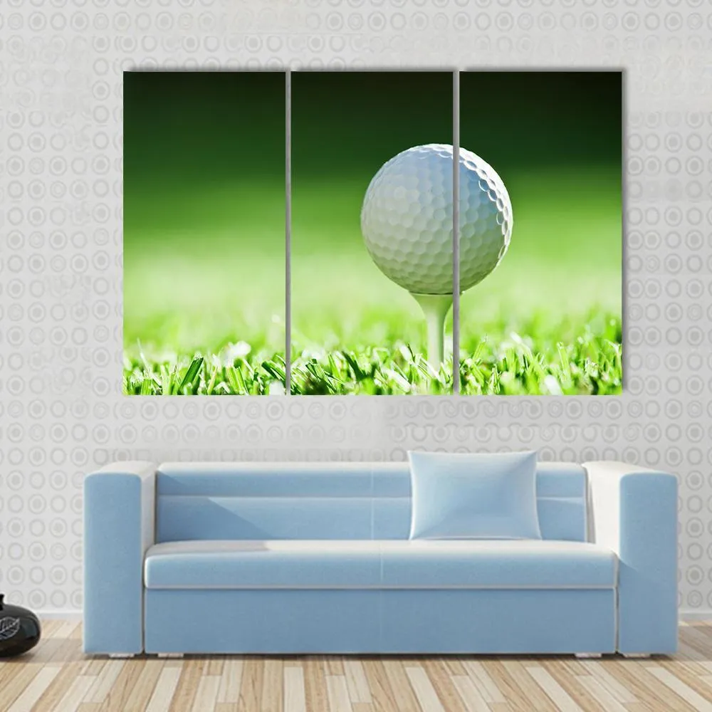 Golf Ball On Green Grass Canvas Wall Art