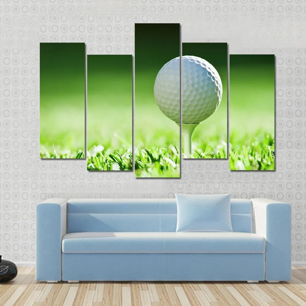 Golf Ball On Green Grass Canvas Wall Art