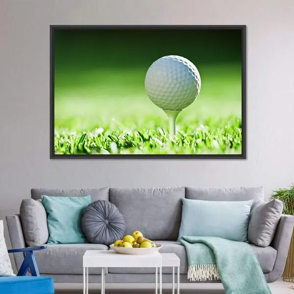 Golf Ball On Green Grass Canvas Wall Art