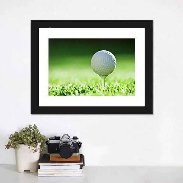 Golf Ball On Green Grass Canvas Wall Art