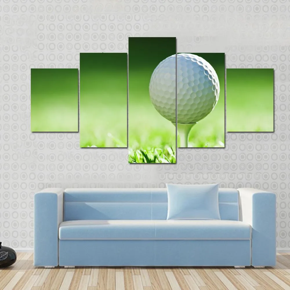 Golf Ball On Green Grass Canvas Wall Art