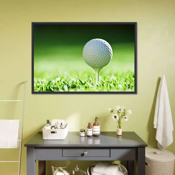 Golf Ball On Green Grass Canvas Wall Art