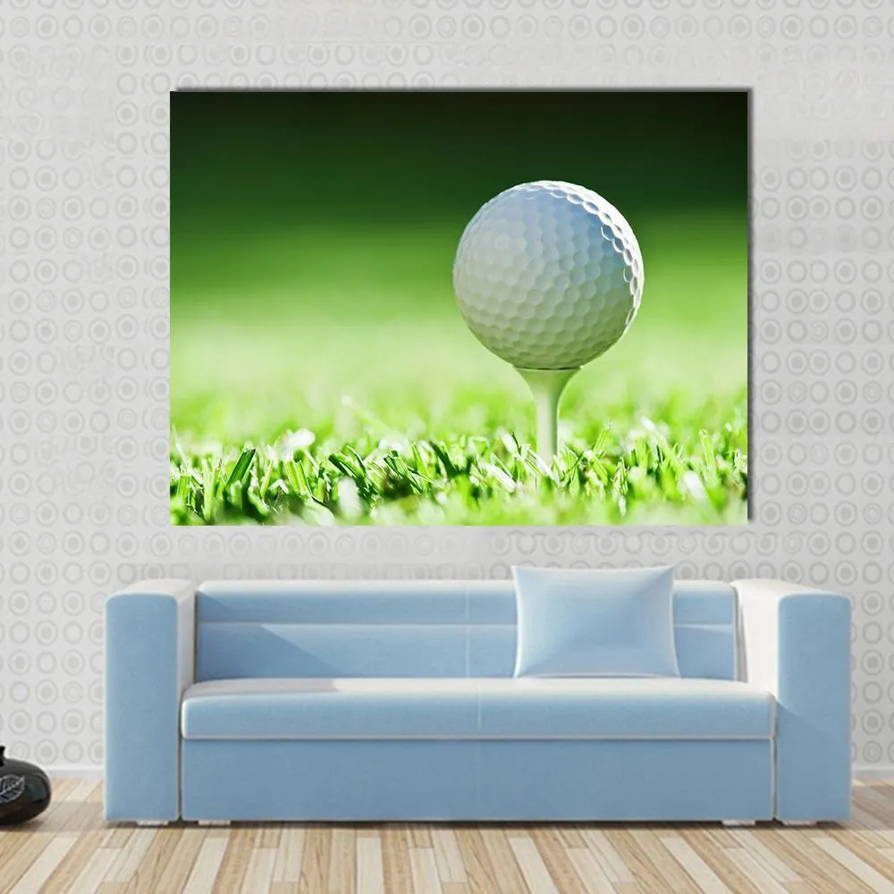 Golf Ball On Green Grass Canvas Wall Art