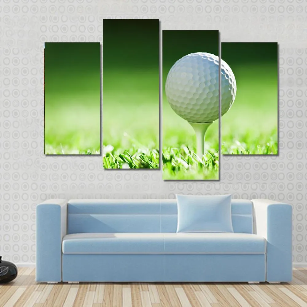 Golf Ball On Green Grass Canvas Wall Art