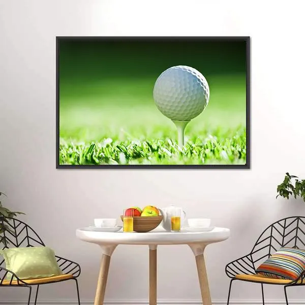 Golf Ball On Green Grass Canvas Wall Art