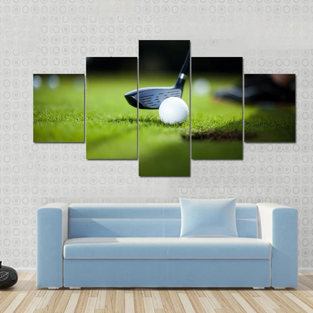 Golf Ball On Green Meadow Canvas Wall Art