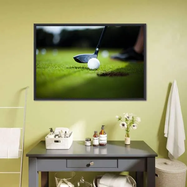 Golf Ball On Green Meadow Canvas Wall Art