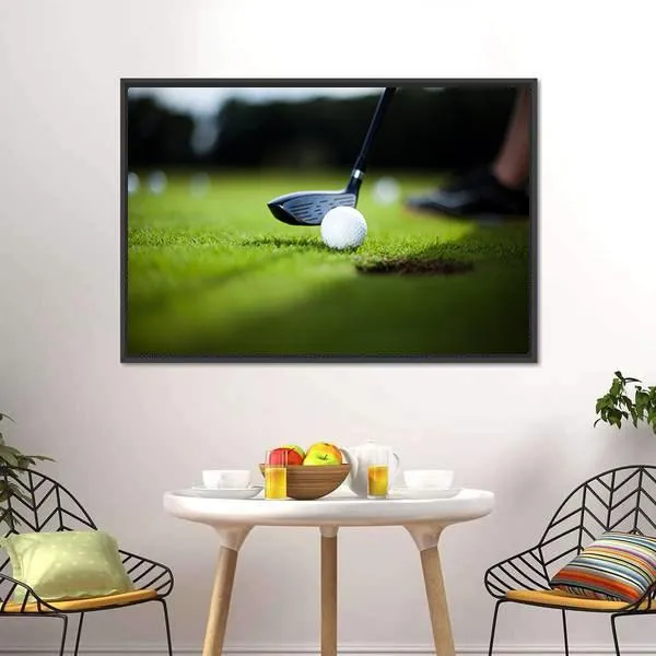 Golf Ball On Green Meadow Canvas Wall Art