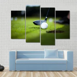 Golf Ball On Green Meadow Canvas Wall Art