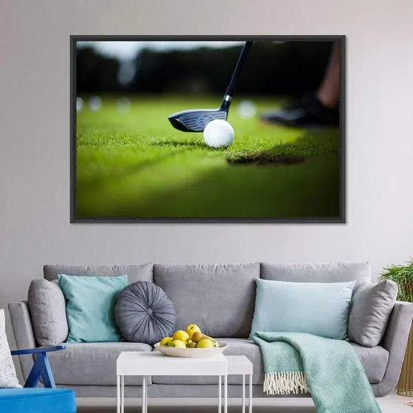 Golf Ball On Green Meadow Canvas Wall Art