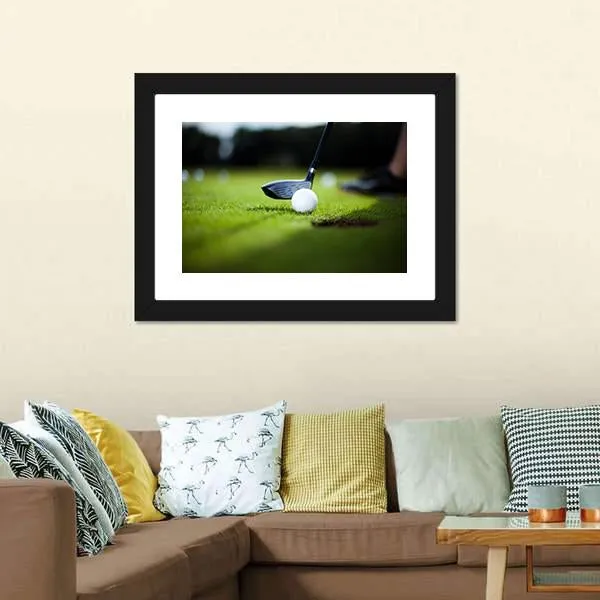 Golf Ball On Green Meadow Canvas Wall Art