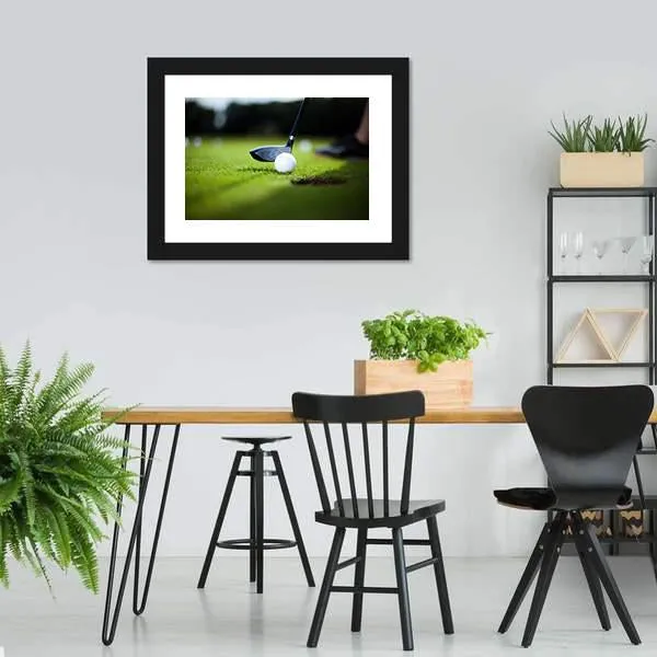 Golf Ball On Green Meadow Canvas Wall Art