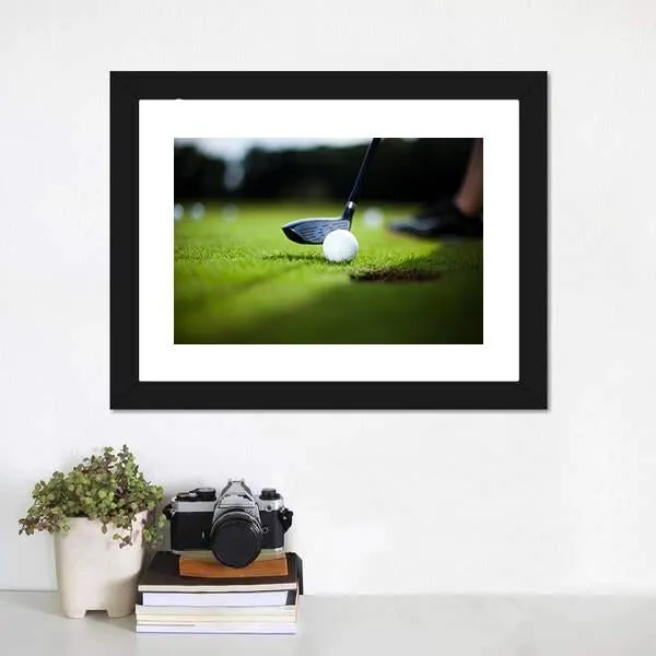 Golf Ball On Green Meadow Canvas Wall Art