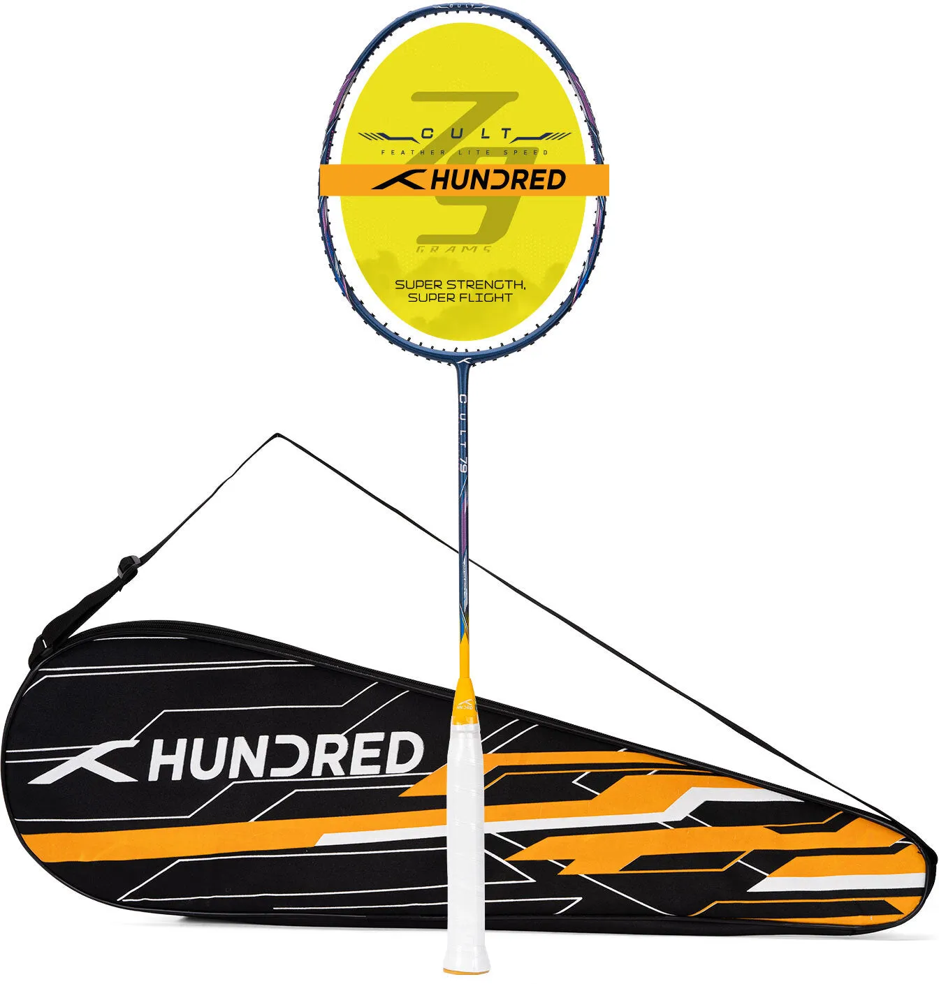 Hundred Cult 79 Featherlite Slim Shaft Unstrung Badminton Racquet (Blue / Gold)