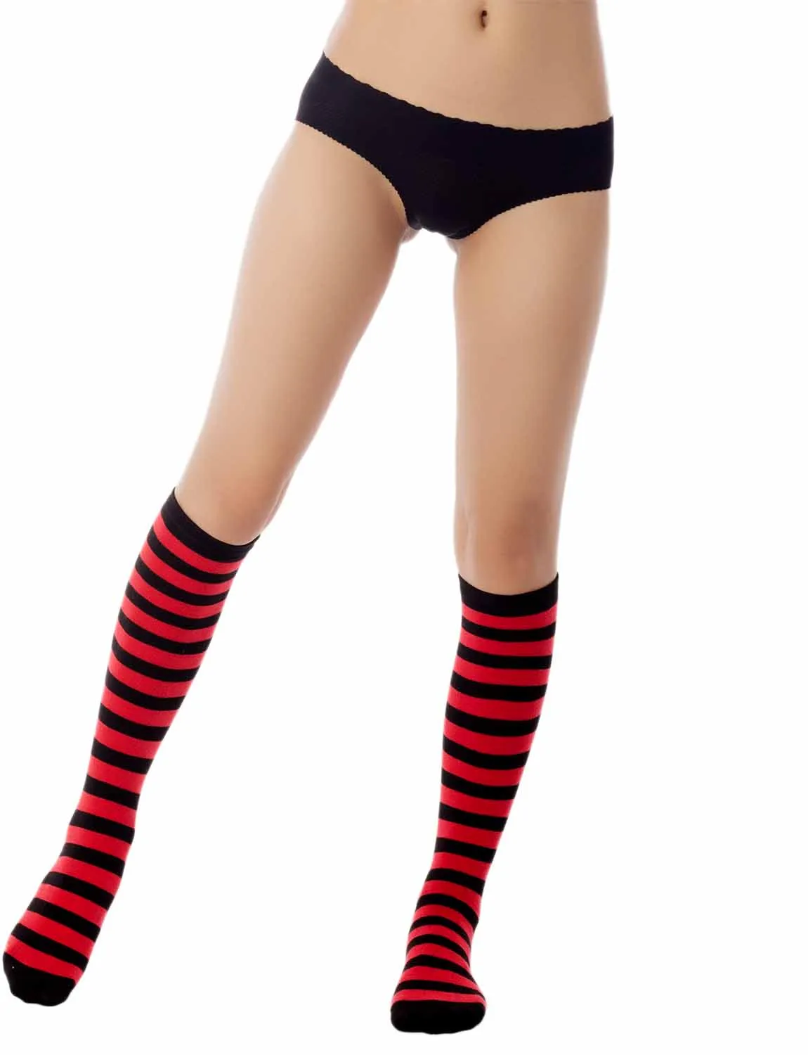 iB-iP Women's Sports Football Style Zebra Stripe Stocking Knee High Long Socks