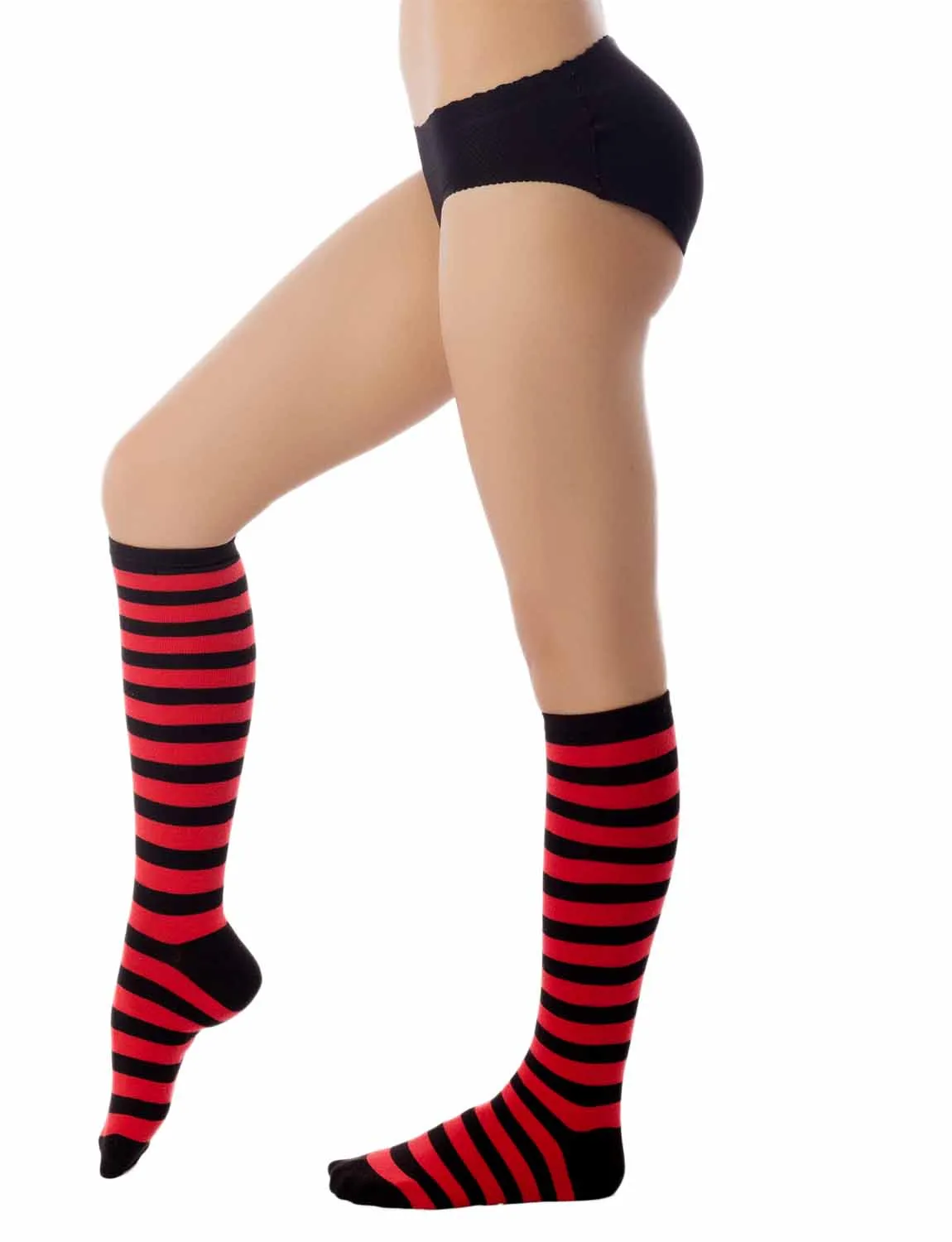 iB-iP Women's Sports Football Style Zebra Stripe Stocking Knee High Long Socks