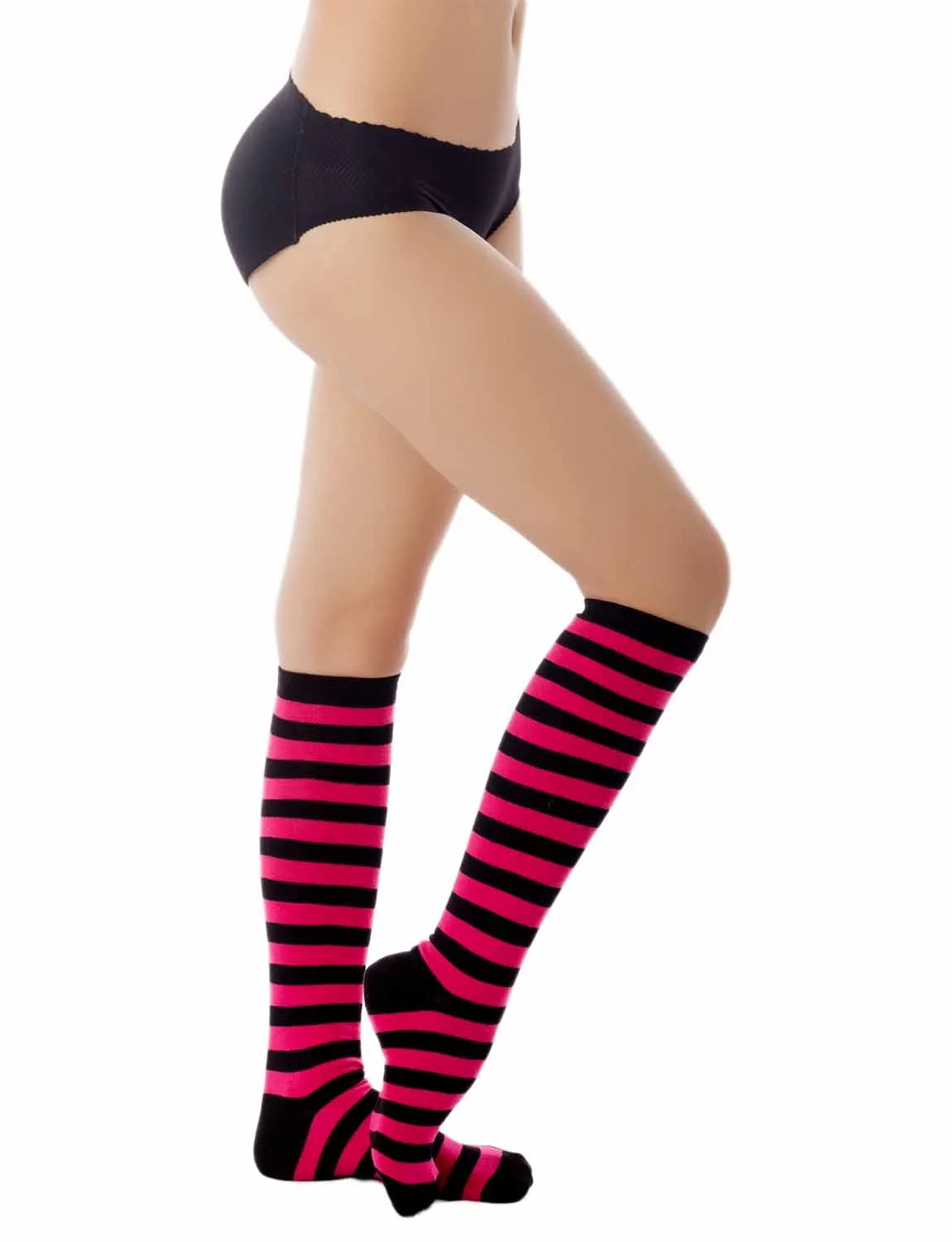 iB-iP Women's Sports Football Style Zebra Stripe Stocking Knee High Long Socks