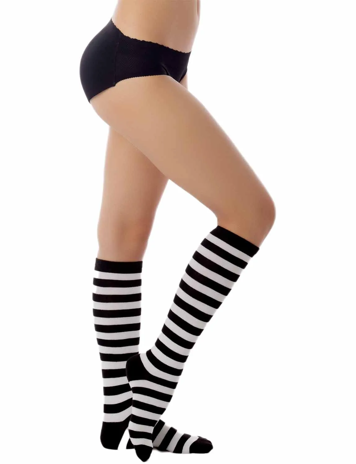 iB-iP Women's Sports Football Style Zebra Stripe Stocking Knee High Long Socks