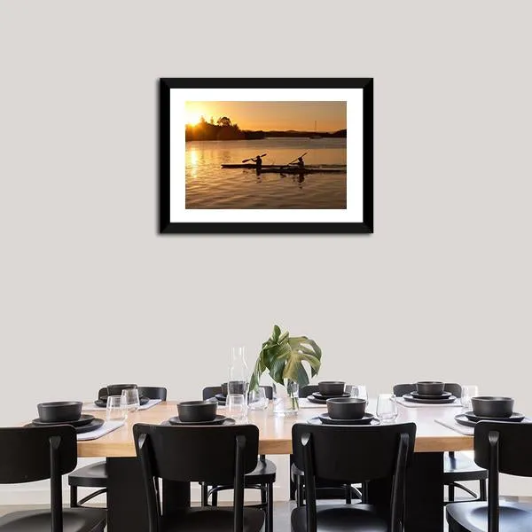 Kayak In Sea At Sunset Canvas Wall Art