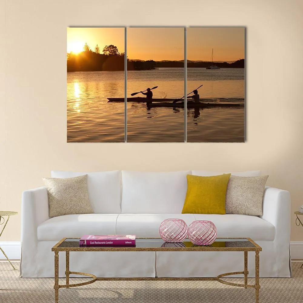 Kayak In Sea At Sunset Canvas Wall Art