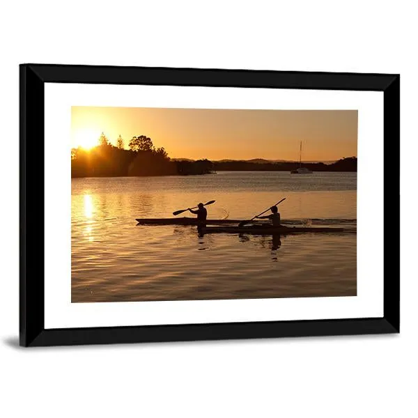 Kayak In Sea At Sunset Canvas Wall Art