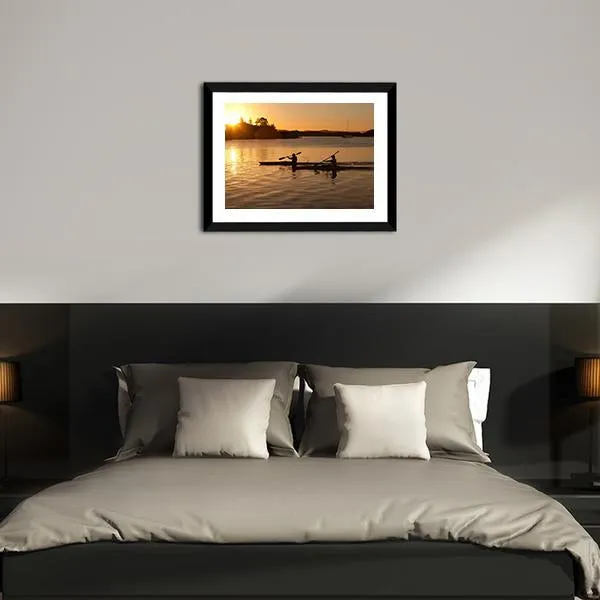 Kayak In Sea At Sunset Canvas Wall Art