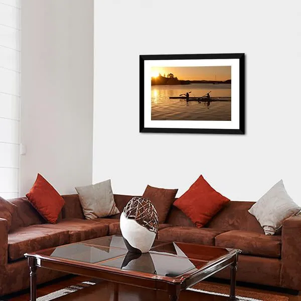 Kayak In Sea At Sunset Canvas Wall Art