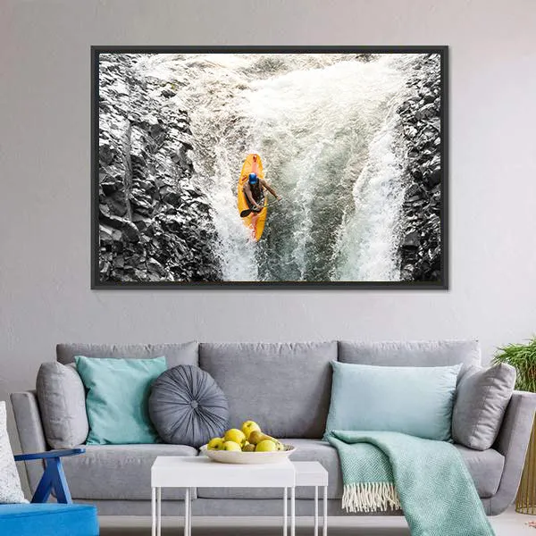 Kayaker In Diving Position Canvas Wall Art