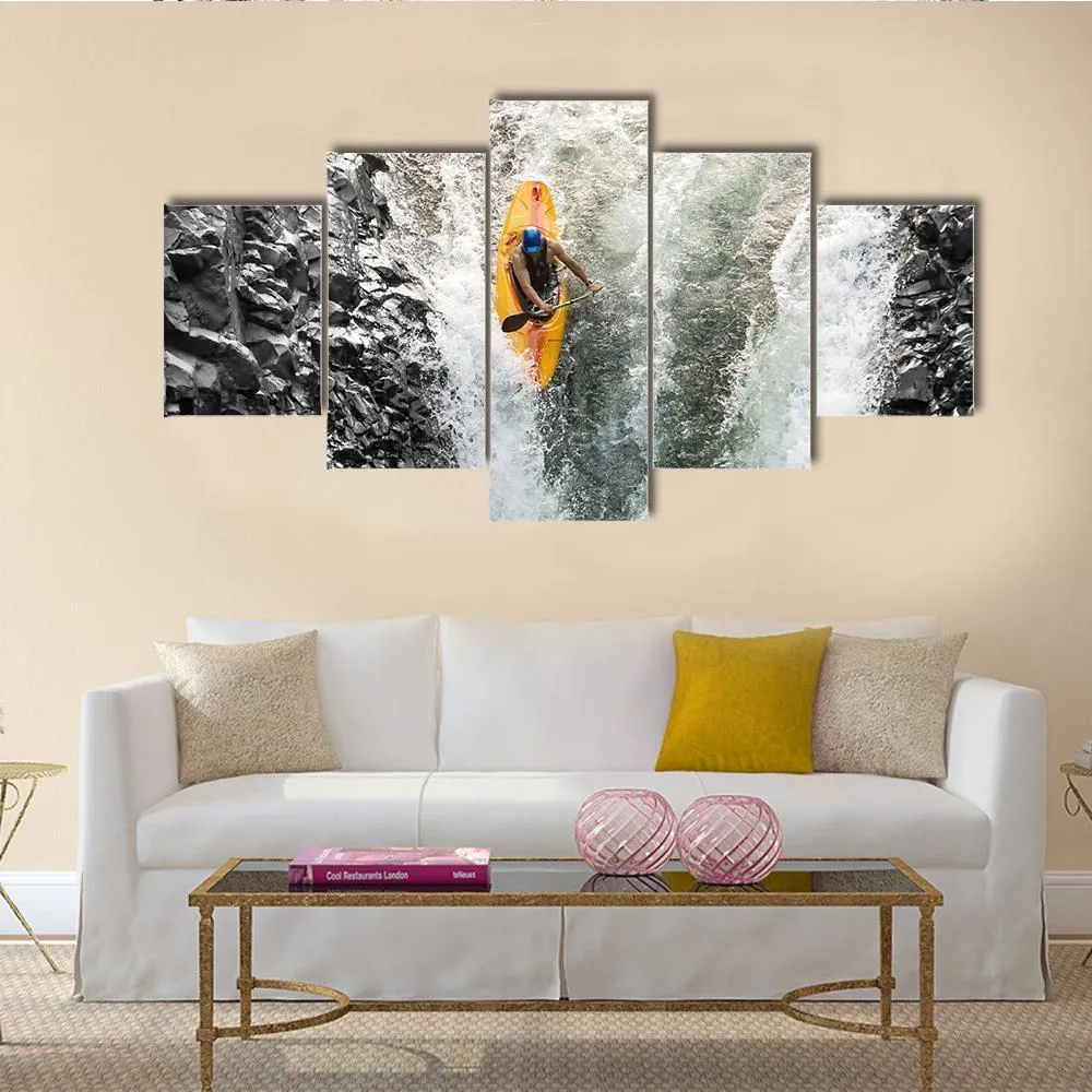 Kayaker In Diving Position Canvas Wall Art