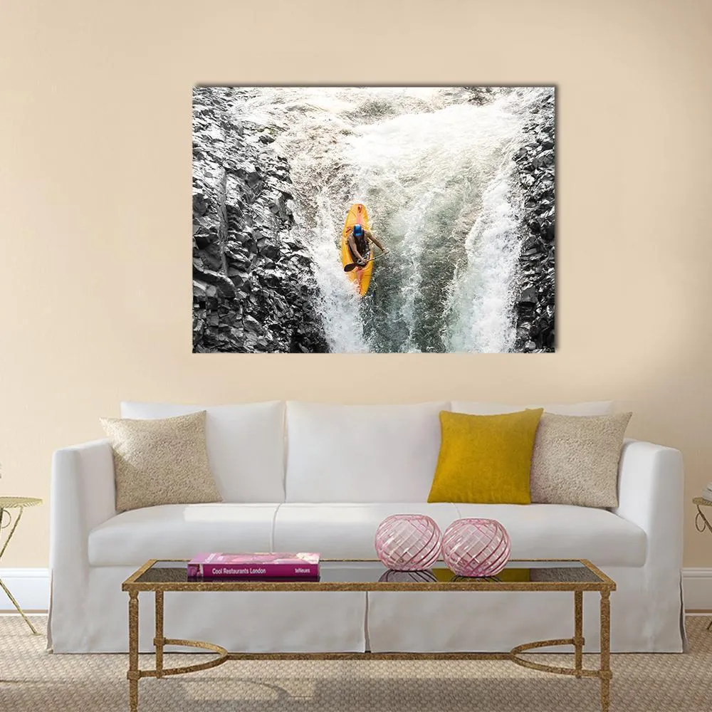 Kayaker In Diving Position Canvas Wall Art