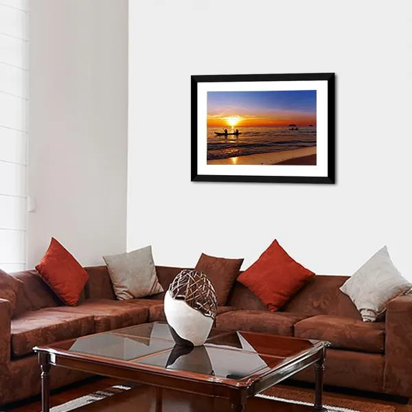 Kayakers At Sunset Canvas Wall Art