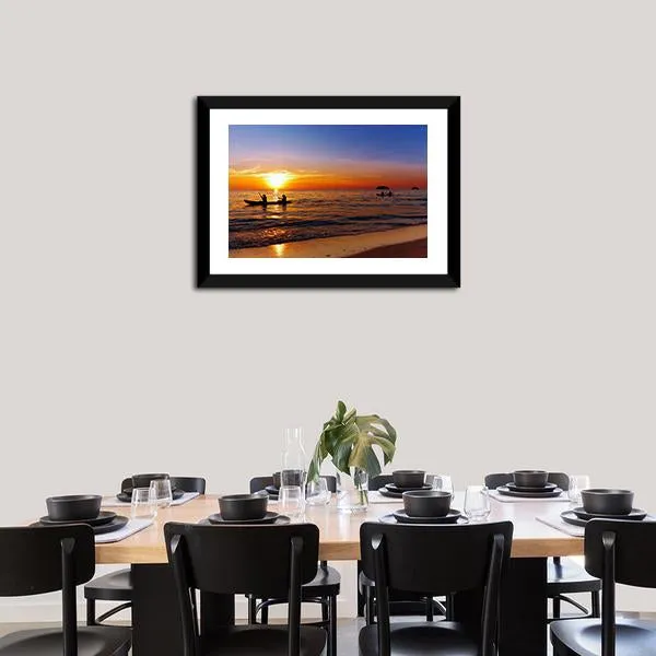 Kayakers At Sunset Canvas Wall Art