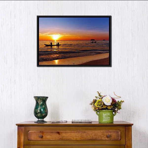 Kayakers At Sunset Canvas Wall Art