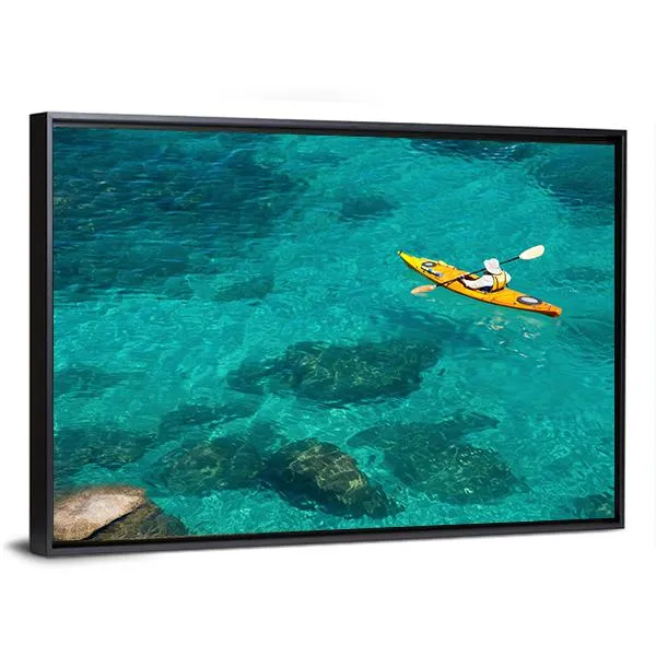 Kayaking In Green Water Canvas Wall Art