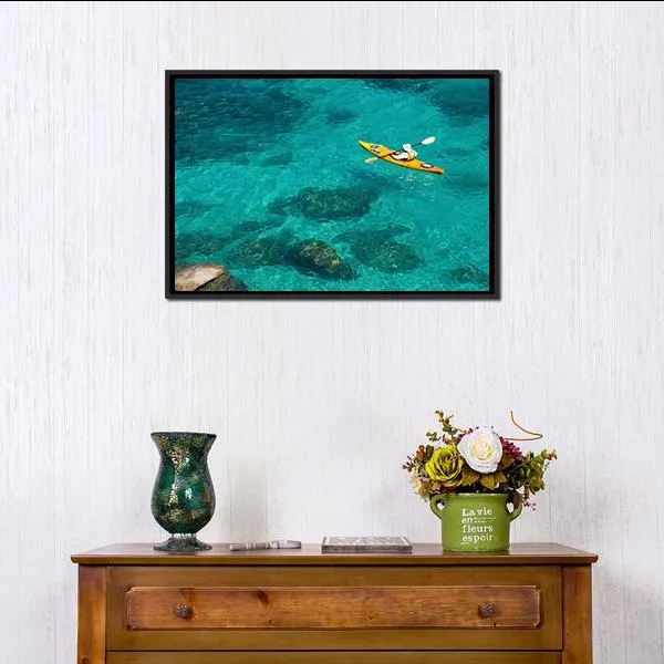 Kayaking In Green Water Canvas Wall Art