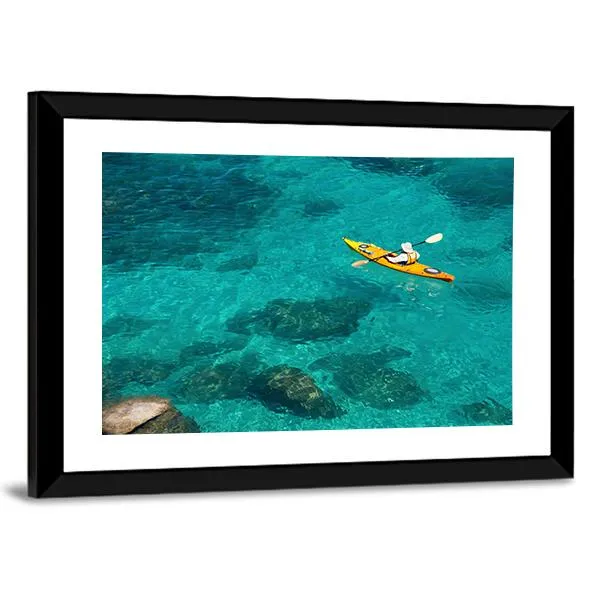 Kayaking In Green Water Canvas Wall Art