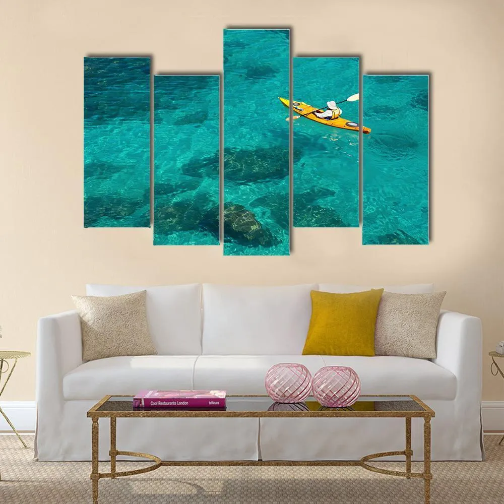 Kayaking In Green Water Canvas Wall Art