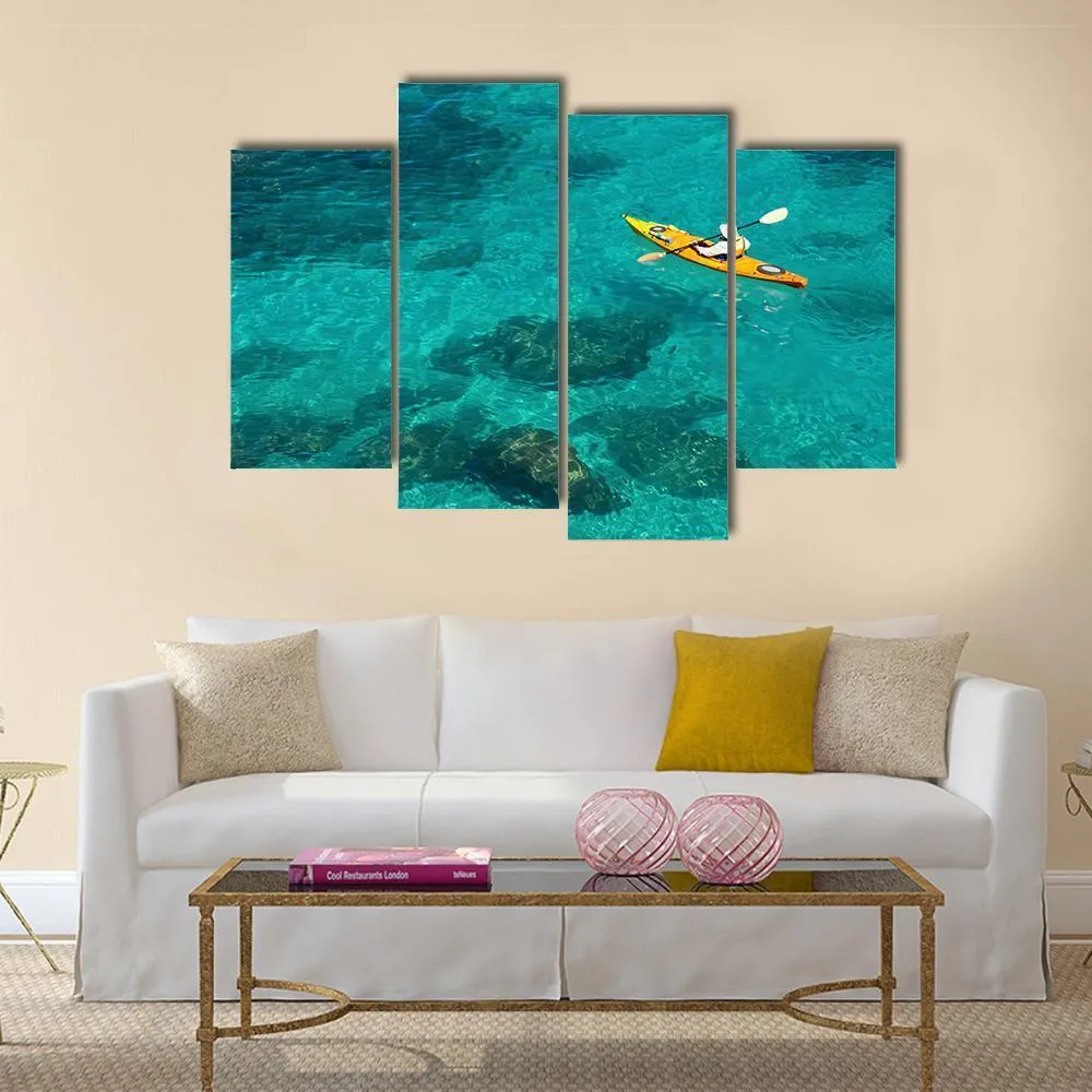 Kayaking In Green Water Canvas Wall Art