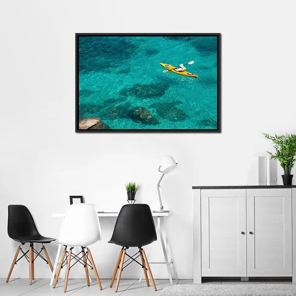 Kayaking In Green Water Canvas Wall Art